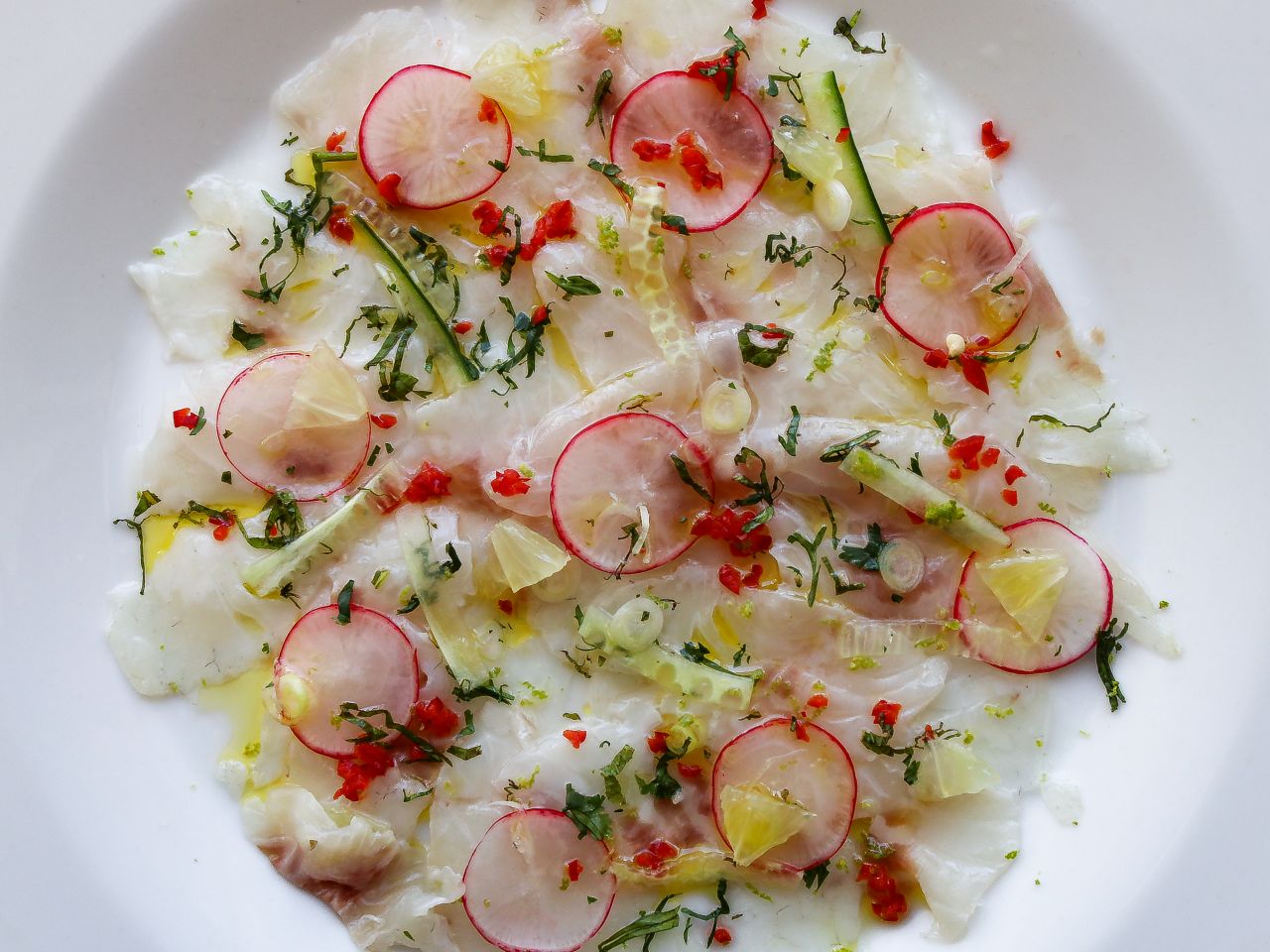 Sea Bass Ceviche With Chilli Cucumber Radish And Lime Ravenous Fox
